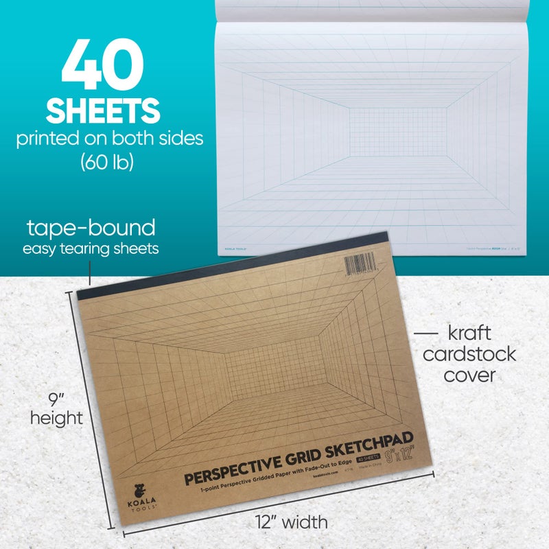 Koala Tools | Drawing Perspective (1 and 2-Point) Large Sketch Pad (1 Point - 9 x 12) - Image 4